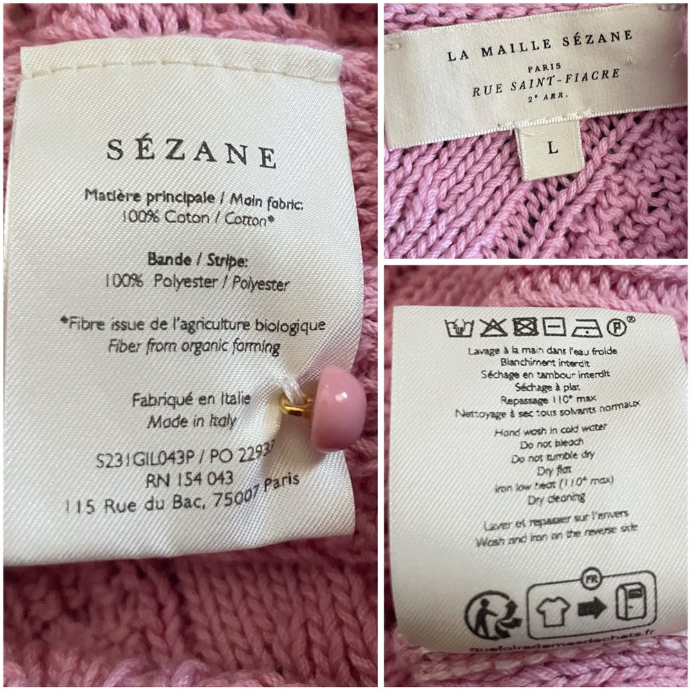 SEZANE Rose Pink Lilac Pom Pom Texture Cableknit Balloon Sleeve Beryl Cardigan - Picture 14 of 15